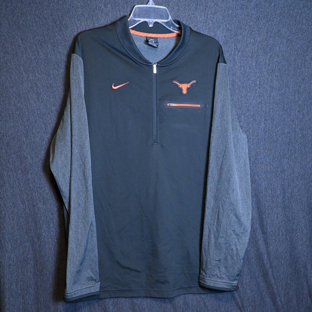 Nike Men's XL Texas Longhorns Black Gray Courtside Victory Dri-FIT Half Zip Top